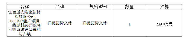 1200t/d生产项目一线原料及碎玻璃回收系统设备釆购与安装结果公告