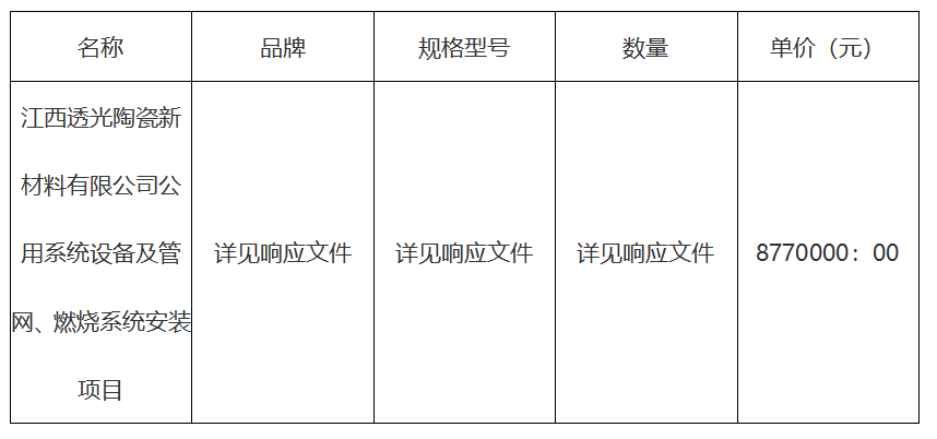 公用系统设备及管网、燃烧系统安装项目结果公示