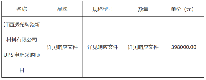 UPS电源采购项目结果公示